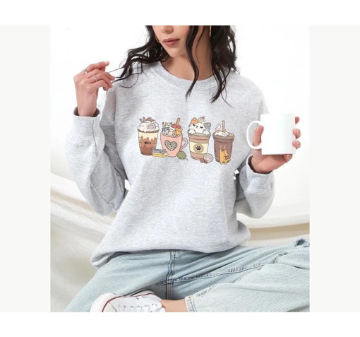 Cat Coffee Lover Sweatshirt, Fall Cats and Coffee, Cute Cat Fall Coffee Shirt, Cat Lady Sweater, Cute Cat Mom Sweatshirt, Cat Mom Pullover