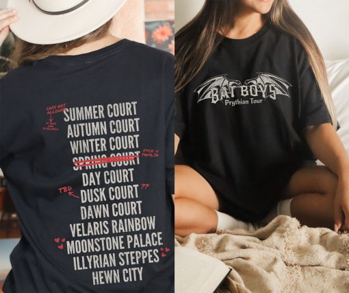 Bat Boys Prythian Tour Distressed Bookish Band Tee, ACOTAR Merch Rhysand Bookworm, Enemies to Lovers Reading Lover Shirt, Bibliophile Gift