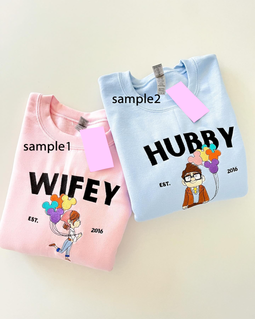 Custom Ca.r.l And E/ll.ie Up Movie Embroidered Sweatshirts, Matching couple Sweatshirt, Cartoon couple sweatshirt, trendy hoodie