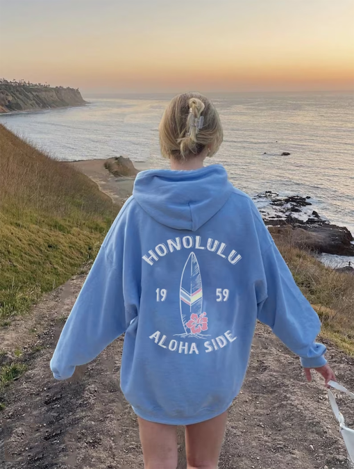 Hawaii Honolulu Hoodie For Woman For Man Vintage Surfing Hoodie Aesthetic Hoodie Blue Hoodie Trendy Hoody Beach Sweatshirt