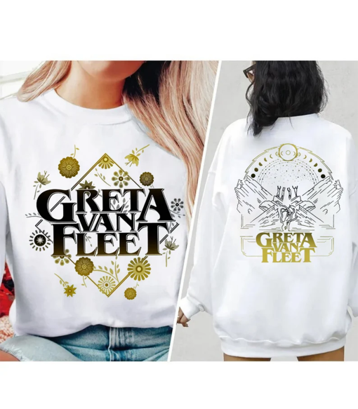 Vintage Greta Van Fleet Band Sweatshirt,Greta Van Fleet Shirt,Vintage Dream In Gold Tour ,Floral Retro Greta Van Fleet Music Shirt Funny