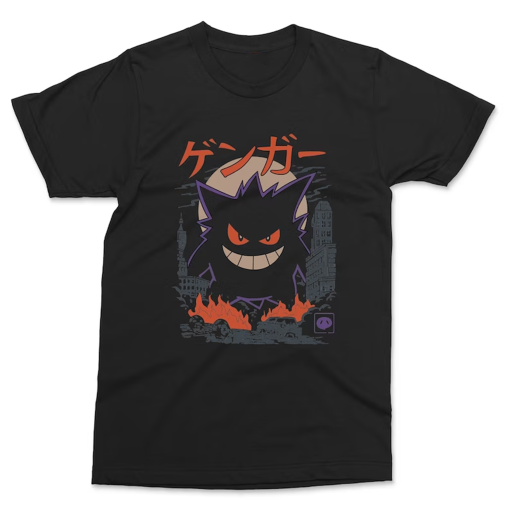 Gengar Anime Art T-shirt, Retro Cool Japanese Manga Style Graphic Tee, Japan Anime Gifts Shirt, Anime Lover tshirt for Kids Adult Unisex Top