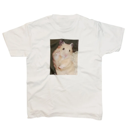 Cute Hamster Meme T-Shirt Peace Sign Scared Hamster Funny Meme Top for Pet Lovers