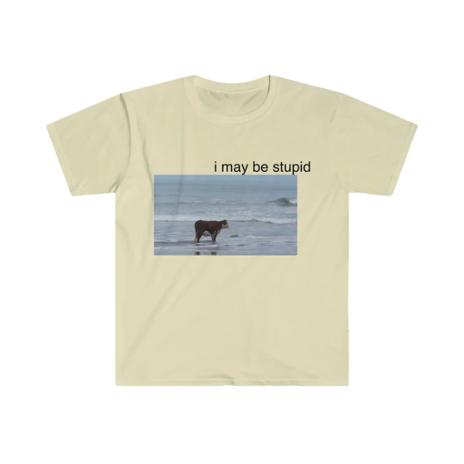 I May Be Stupid Cow on Beach Funny Meme TShirt