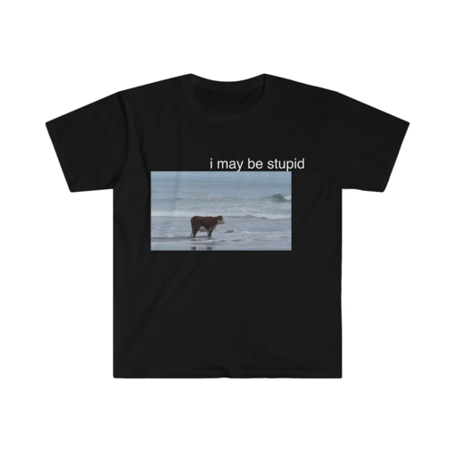 I May Be Stupid Cow on Beach Funny Meme TShirt