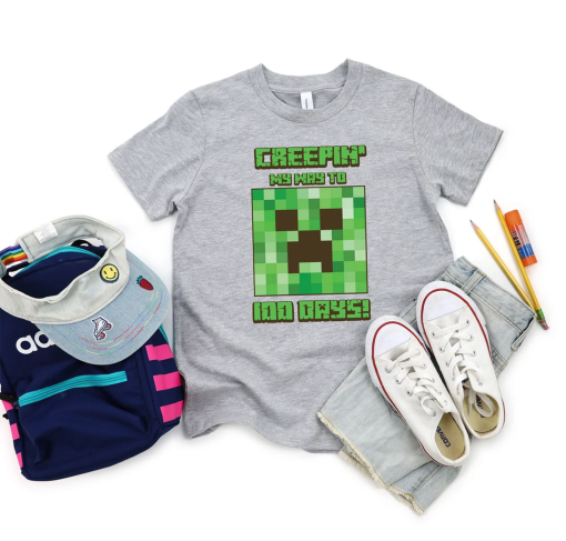 Minecraft Creepin’ My Way to 100 Days Shirt, Creeper Face Minecraft Shirt, 100 Days of School Minecraft Shirt, Minecraft Shirt for Kids