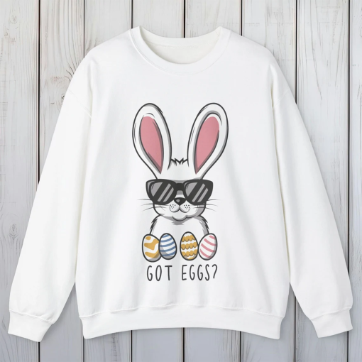 Comfy & Chic Cool Bunny Easter Crewneck Sweatshirt – Eco-Friendly, Fashionable in White, Sand, Grey, Spring Essential