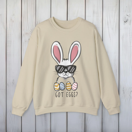 Comfy & Chic Cool Bunny Easter Crewneck Sweatshirt – Eco-Friendly, Fashionable in White, Sand, Grey, Spring Essential