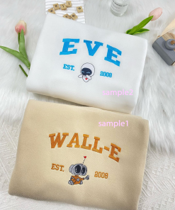 Wall-E and Eve Embroidered Crewneck, Wall-E Embroidered…