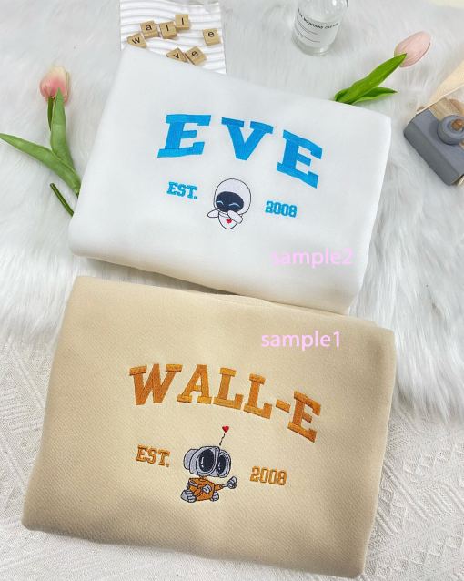 Wall-E and Eve Embroidered Crewneck, Wall-E Embroidered Sweatshirt, Vintage shirt, y2k embroidery Hoodie