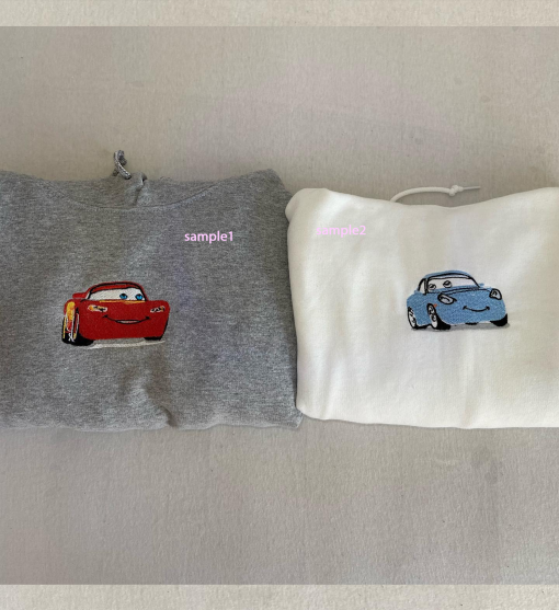 Cars Couple Sweater, Cartoon Mc.que/en x S/al.ly x M/at.er Embroidered Sweatshirts, Trending Crewneck, Vintage shirt, Embroidery Hoodie