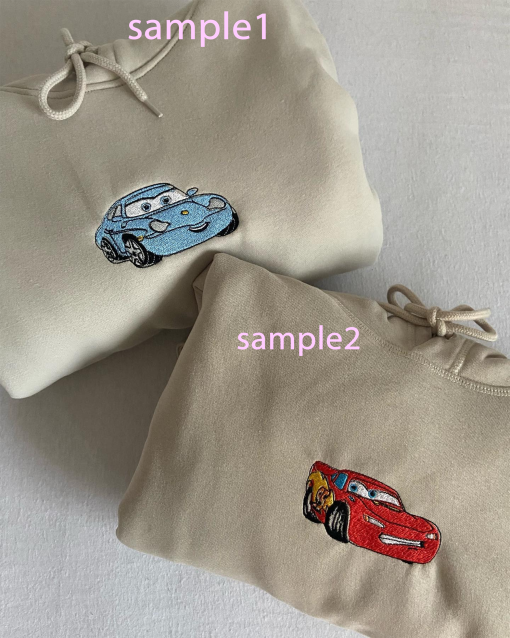 Cars Couple Sweater, Cartoon Mc.que/en x S/al.ly x M/at.er Embroidered Sweatshirts, Trending Crewneck, Vintage shirt, Embroidery Hoodie