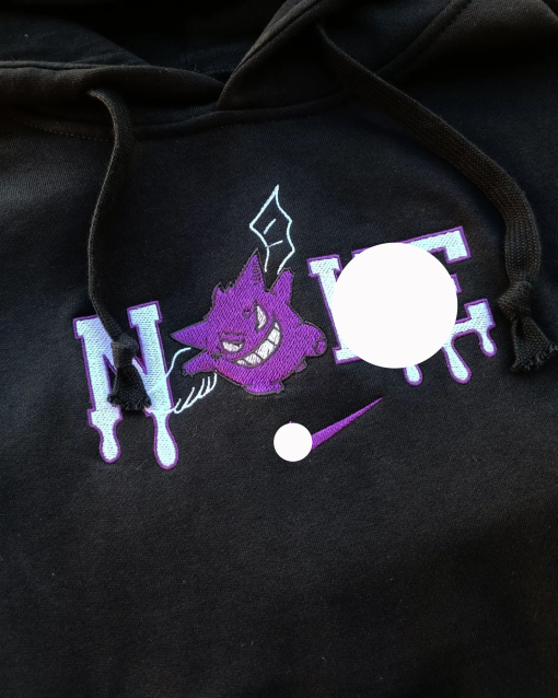 Gengar Embroidered Sweatshirt, Anime Pokemon Gengar embroidered Hoodie, Pokemon embroidery, Anime Fan Gift