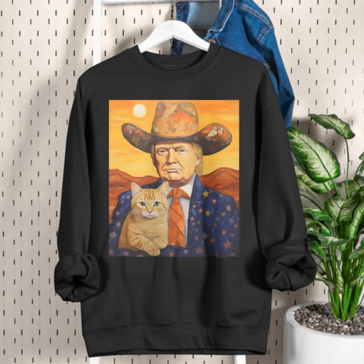 Cowboy Trump With a Cat T-shirt – Funny Trump Shirt – Donald Trump Shirts – Funny Cat Shirts – Sarcastic Gift For Trump and Cat Lovers