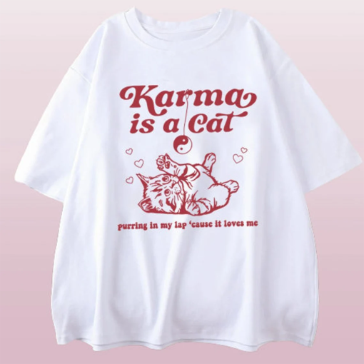 Taylor Swift Karma Is a Cat T-Shirt: Embrace the comfy and fashionable Vibes with this Swiftie Merch shirt. Taylor Swift Eras Tour Shirt