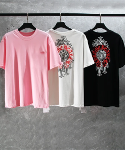 Fancy Pink Cross chrome flower Cotton T-Shirt/CH…