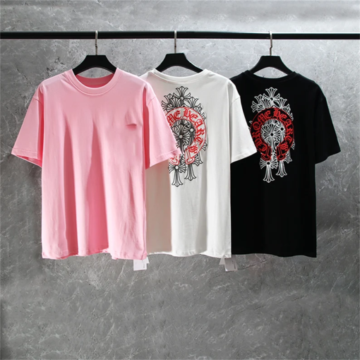 Fancy Pink Cross chrome flower Cotton T-Shirt/CH Gothic Loose T-Shirt Chrome heart style T-Shirt, christmas gift