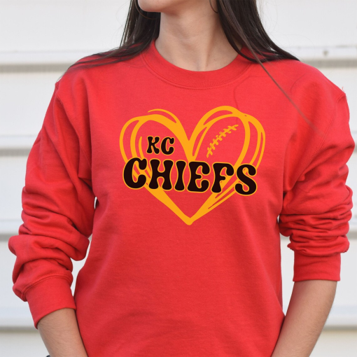 KC Chiefs Shirt Women, Chiefs Football Fan Sweatshirt, KC Chiefs Heart Football, KC Chiefs Heart, Kansas Chiefs Shirt, Womens Chiefs Tee