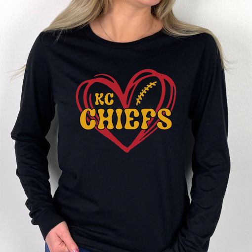 KC Chiefs Shirt Women, Chiefs Football Fan Sweatshirt, KC Chiefs Heart Football, KC Chiefs Heart, Kansas Chiefs Shirt, Womens Chiefs Tee