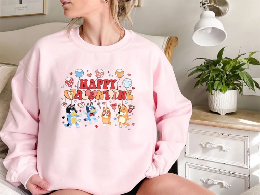 Bluey Dog & Friends V-Day Sweatshirt | Bluey Happy Valentine Hoodie | Bluey And Bingo Valentine Couple Tee | Bluey Mum Dad Love Shirt