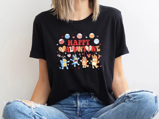 Bluey Dog & Friends V-Day Sweatshirt | Bluey Happy Valentine Hoodie | Bluey And Bingo Valentine Couple Tee | Bluey Mum Dad Love Shirt