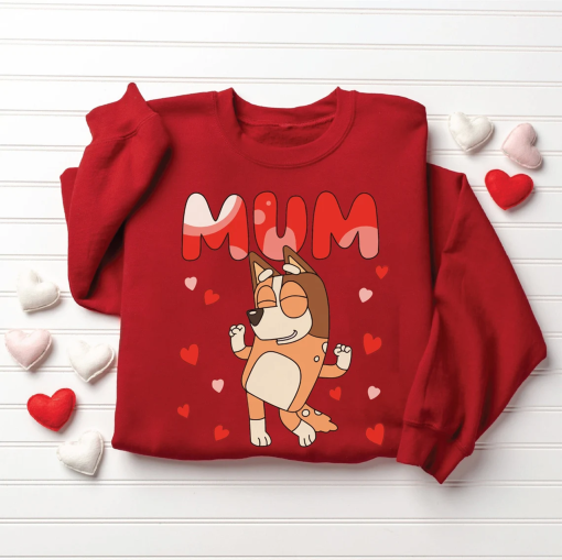 Bluey and Bingo Valentines Day Mum Sweatshirt, Bluey Family Xoxo Shirt Gift for Wife, Bluey Valentines Day Gift For Mom, Cute Bluey Mama Tee