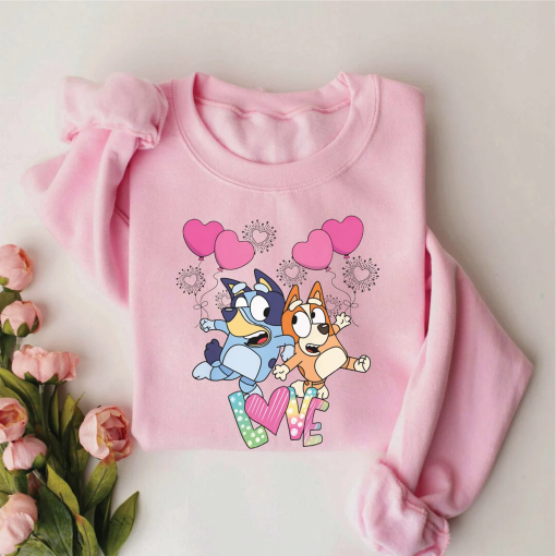 Bluey and Bingo Cute Valentine Sweatshirt, Couples Gift for Girlfriend Bluey Shirts, Dog Lover Couples Valentines Day T-Shirt