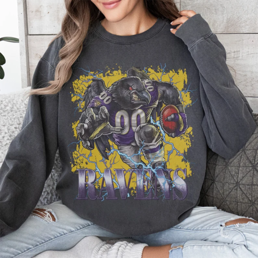 Ravens Football Sweatshirt, Retro Raven Team Mascot Bootleg Faded Oversized Crewneck Sweatshirt, Vintage Blitz Football Fan Apparel