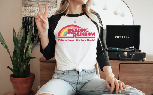 Take a Look it’s in a Book Rainbow Librarian and Reading Tshirt | 3/4 Sleeve Raglan | Gift for Librarian or Bookish Reader