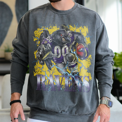 Ravens Football Sweatshirt, Retro Raven Team Mascot Bootleg Faded Oversized Crewneck Sweatshirt, Vintage Blitz Football Fan Apparel