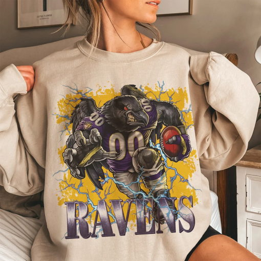 Ravens Football Sweatshirt, Retro Raven Team Mascot Bootleg Faded Oversized Crewneck Sweatshirt, Vintage Blitz Football Fan Apparel