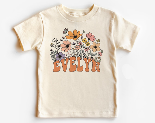 Personalized Girl Shirt – Retro Daisy Wild Flower Toddler Shirt – Personalized Infant, Toddler & Youth Natural Tee #5873