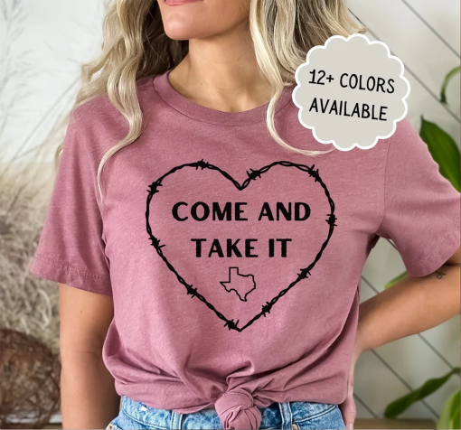 Heart Come And Take It Razor Barbed Wire Political Graphic T-Shirt, I Stand With Texas Tee, Hold The Line T Shirt, Texan TShirt, TEXIT