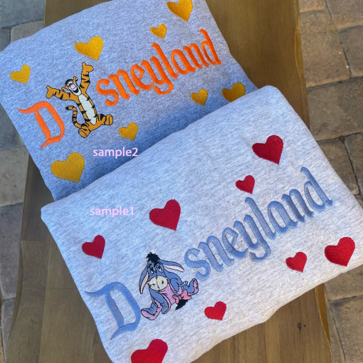 Po//oh and Eey//ore Embroidered Sweatshirt, Winnie-the-Pooh Cartoon Couple Shirts, Trending Crewneck, Valentine Gift, Valentine Couple