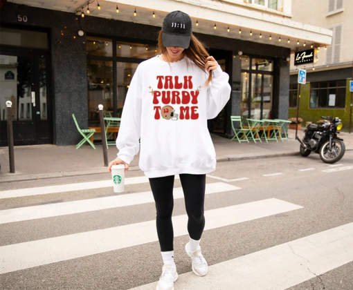 Talk Purdy To Me Sweatshirt, SF 49ers Football Crewneck, Retro Niners T-shirt, Niners Hoodie, 49ers Fan Gift, SF Football Tee