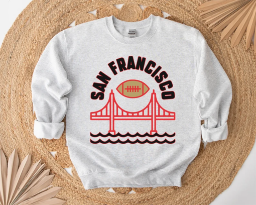 Retro San Francisco Football Sweatshirt Vintage SF Crewneck Throwback Hoodie Golden Gate Sweater Cute Game Day T-shirt Fan Gift For Her