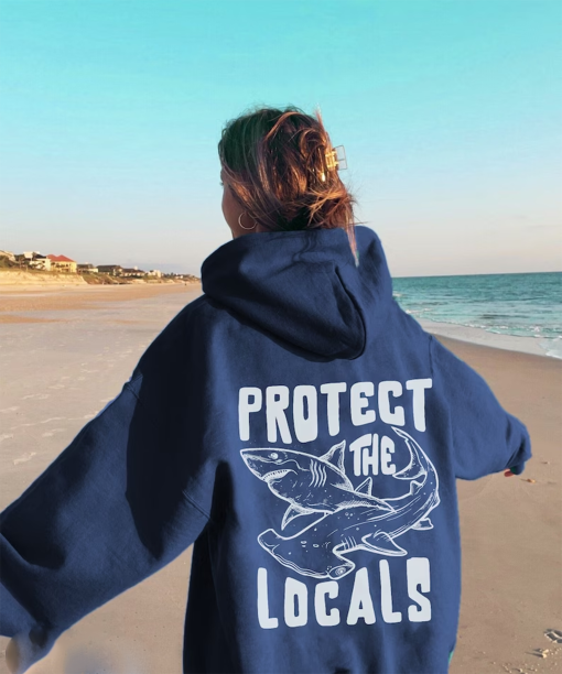 Respect The Locals | Big white Shark Sweatshirt | Save The Local Sharks Hoodie | Shark Lover | Ocean Conservation Hoodie | Surf Sweatshirt