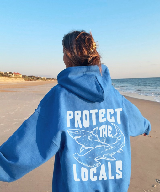 Respect The Locals | Big white Shark Sweatshirt | Save The Local Sharks Hoodie | Shark Lover | Ocean Conservation Hoodie | Surf Sweatshirt