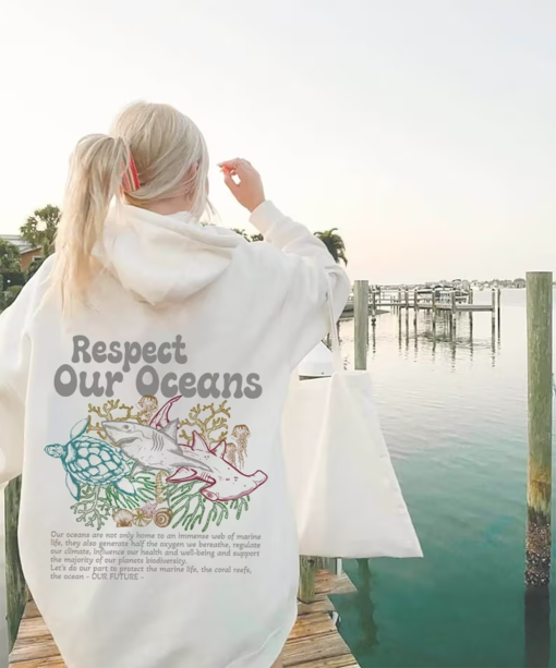 Respect Our Oceans Hoodie | Shark Hoodie | Save The Ocean | Respect The Locals Hoodie | Marine Biologist | Surfing Hoodie | Shark Lover Gift