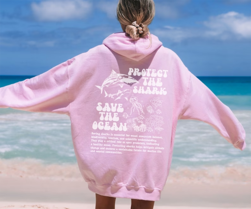 Protect Our Oceans Hoodies Shark Print Hoodie For Shark Lover Save The Ocean Summer Beach Sweatshirt Ocean Conservation Surfing Hoodie