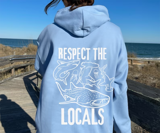 Wave Riders Surfing Hoodie, Respect The Local, Save The Shark, Summer Hoodie, Oversized Trendy Hoodie, VSCO Sweatshirt Preppy Aesthetic Gift