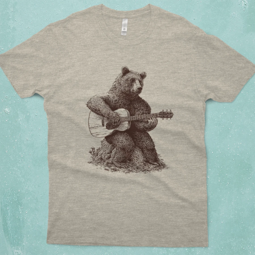 Bear T-Shirt Gift – Bear Playing Guitar Shirt – Men’s Bear Shirt – Men’s Graphic Tee Bear Guitar Bear Gifts Music Gift