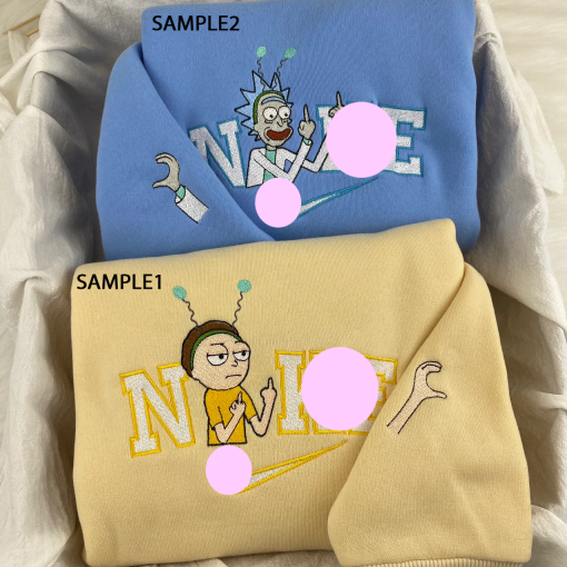 Ri.c/k Cartoon Embroidered Sweatshirt, M.o/r/ty Cartoon Hoodie, Couple Cartoon, Inspired Embroidered Sweatshirt, Cartoon Fan Gift