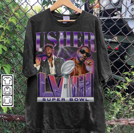 Vintage 90s Graphic Style Super Bowl Usher T-Shirt – Super Bowl 2024 T-Shirt – Super Bowl Las Vegas Usher Halftime Show Tee Unisex T-Shirt