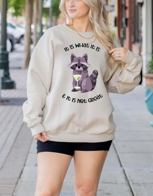 Raccoon Sweatshirt, Is What It Is And It Is Not Great Sweatshirt, Funny Sweatshirt Women, Mental Health Sweatshirt, Meme gift, Martini,