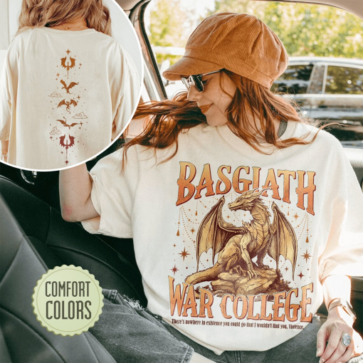 Fourth Wing Basgiath War College 2 Sided Comfort Colors Shirt, Trendy Book Dragon Shirt, Riders Quadrant, Basgiath War College Shirt