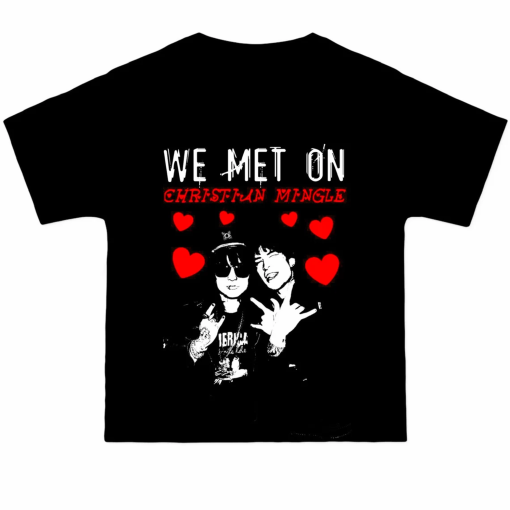 We met on christian mingle jake webber johnnie guilbert tee logo black shortsleeve