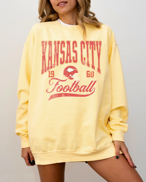 Vintage Style Kansas City Football Comfort Colors Crewneck Sweatshirt,Kansas City Football Sweatshirt, Kansas City Playoff Shirt