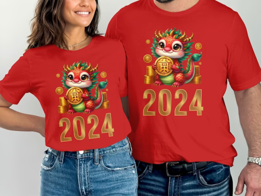 2024 Year of the Dragon Cute Cartoon T-Shirt, Chinese New Year Celebration Tee, Unisex Graphic Shirt, Good Luck Charm Apparel