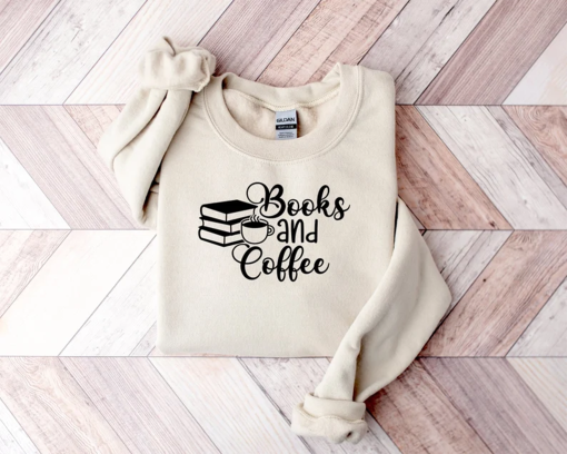 Books and Coffee Sweatshirt, Librarian Hoodies, Teacher Gifts, Bookworm Sweatshirt, Reading Sweatshirt, Book Lover Hoodie, Coffle Lover Gift